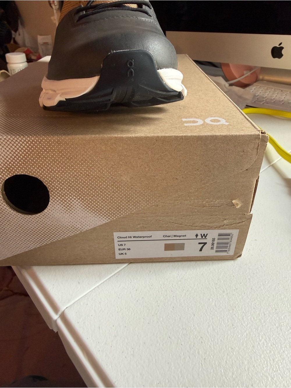 On Running Men's Athletic Shoe in Tan and Black - Picture 8 of 12